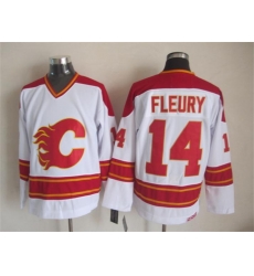 Calgary Flames  #14 Theoren Fleury White CCM Throwback Stitched NHL Jersey
