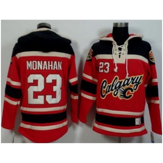 Calgary Flames #23 Sean Monahan Red Black Sawyer Hooded Sweatshirt Stitched NHL Jersey Calgary Flames #23 Sean Monahan Red Black Sawyer Hooded Sweatshirt Stitched NHL Jersey