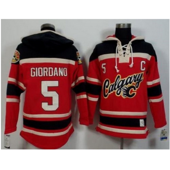 Calgary Flames #5 Mark Giordano Red Black Sawyer Hooded Sweatshirt Stitched NHL Jersey Calgary Flames #5 Mark Giordano Red Black Sawyer Hooded Sweatshirt Stitched NHL Jersey