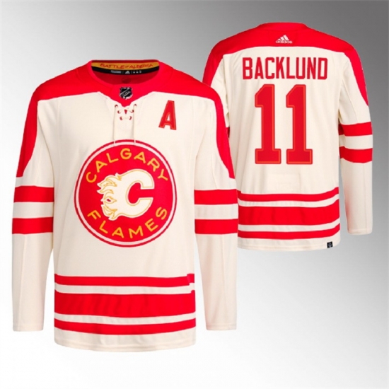 Men Calgary Flames 11 Mikael Backlund 2023 Cream Classic Primegreen Stitched Jersey Men Calgary Flames 11 Mikael Backlund 2023 Cream Classic Primegreen Stitched Jersey