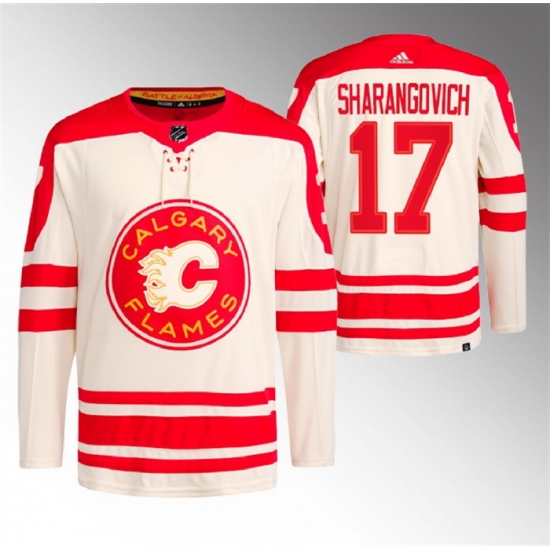 Men Calgary Flames 17 Yegor Sharangovich 2023 Cream Heritage Classic Primegreen Stitched Jersey Men Calgary Flames 17 Yegor Sharangovich 2023 Cream Heritage Classic Primegreen Stitched Jersey