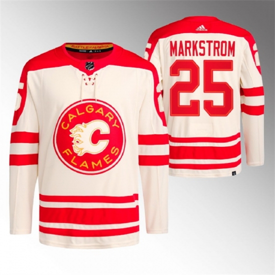 Men Calgary Flames 25 Jacob Markstrom 2023 Cream Heritage Classic Primegreen Stitched Jersey Men Calgary Flames 25 Jacob Markstrom 2023 Cream Heritage Classic Primegreen Stitched Jersey
