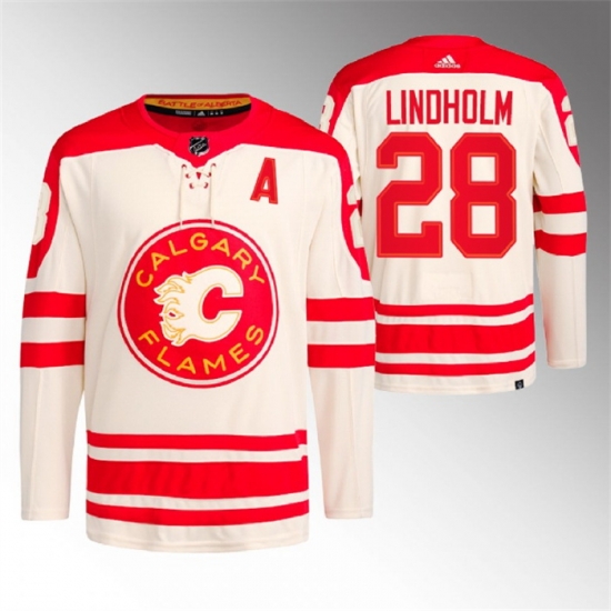 Men Calgary Flames 28 Elias Lindholm 2023 Cream Heritage Classic Primegreen Stitched Jersey Men Calgary Flames 28 Elias Lindholm 2023 Cream Heritage Classic Primegreen Stitched Jersey