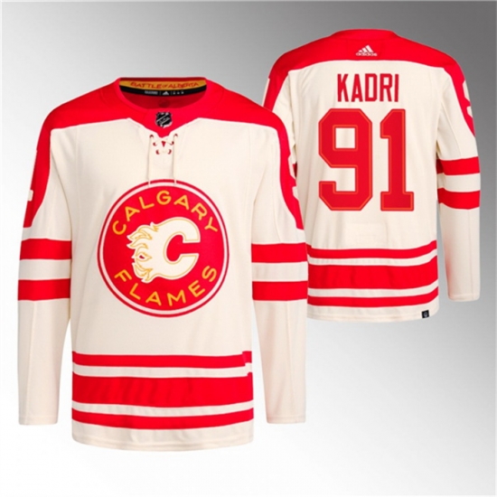 Men Calgary Flames 91 Nazem Kadri 2023 Cream Classic Primegreen Stitched Jersey Men Calgary Flames 91 Nazem Kadri 2023 Cream Classic Primegreen Stitched Jersey