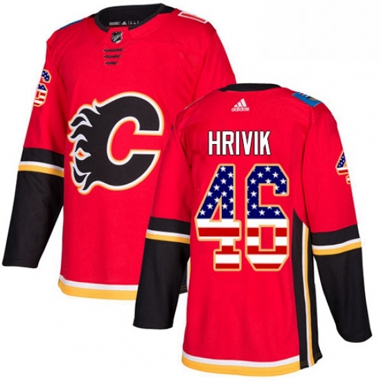 Mens Adidas Calgary Flames 46 Marek Hrivik Authentic Red USA Flag Fashion NHL Jersey Mens Adidas Calgary Flames 46 Marek Hrivik Authentic Red USA Flag Fashion NHL Jersey