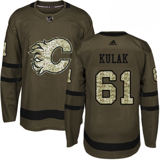 Mens Adidas Calgary Flames 61 Brett Kulak Premier Green Salute to Service NHL Jersey Mens Adidas Calgary Flames 61 Brett Kulak Premier Green Salute to Service NHL Jersey