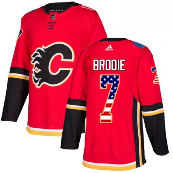 Mens Adidas Calgary Flames 7 TJ Brodie Authentic Red USA Flag Fashion NHL Jersey Mens Adidas Calgary Flames 7 TJ Brodie Authentic Red USA Flag Fashion NHL Jersey
