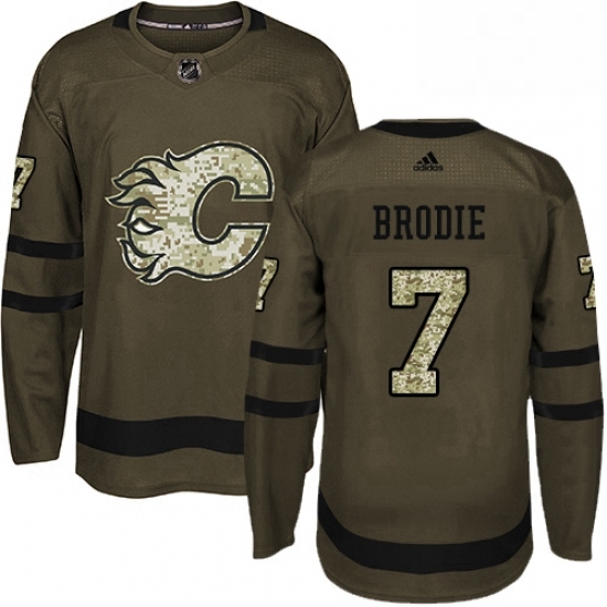 Mens Adidas Calgary Flames 7 TJ Brodie Premier Green Salute to Service NHL Jersey Mens Adidas Calgary Flames 7 TJ Brodie Premier Green Salute to Service NHL Jersey