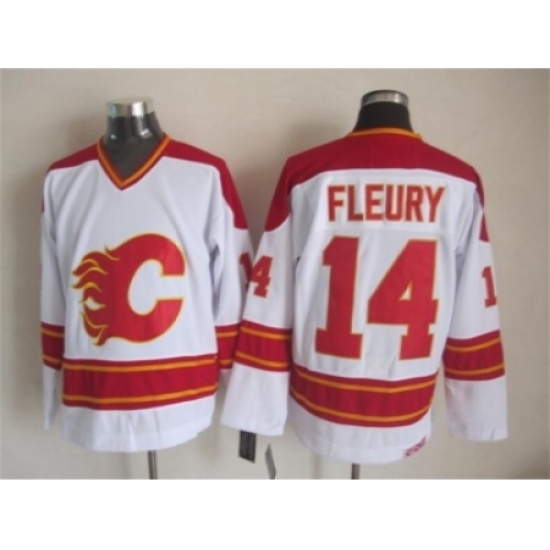 NHL Calgary Flames #14 Theoren Fleury White CCM Throwback Jerseys NHL Calgary Flames #14 Theoren Fleury White CCM Throwback Jerseys