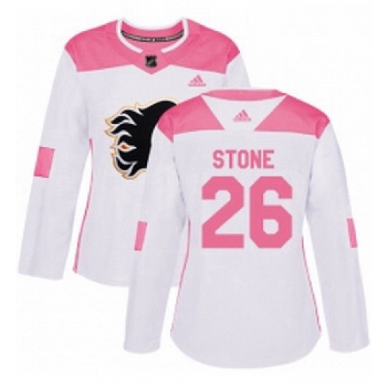 Womens Adidas Calgary Flames 26 Michael Stone Authentic WhitePink Fashion NHL Jersey Womens Adidas Calgary Flames 26 Michael Stone Authentic WhitePink Fashion NHL Jersey