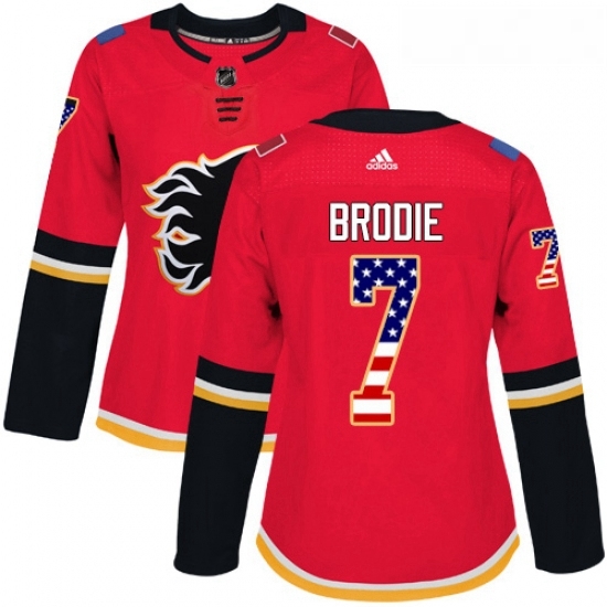 Womens Adidas Calgary Flames 7 TJ Brodie Authentic Red USA Flag Fashion NHL Jersey Womens Adidas Calgary Flames 7 TJ Brodie Authentic Red USA Flag Fashion NHL Jersey