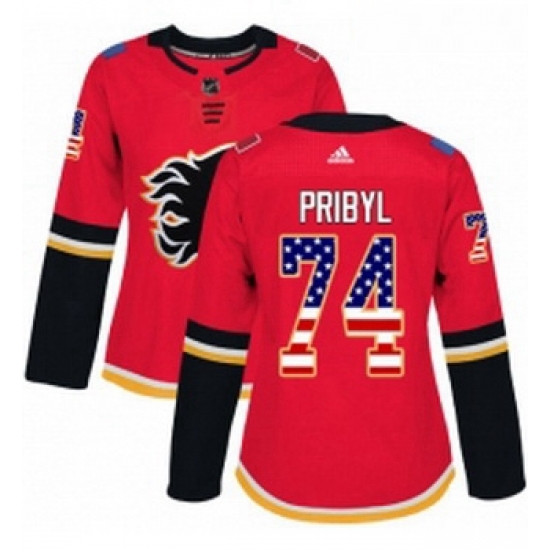 Womens Adidas Calgary Flames 74 Daniel Pribyl Authentic Red USA Flag Fashion NHL Jersey Womens Adidas Calgary Flames 74 Daniel Pribyl Authentic Red USA Flag Fashion NHL Jersey