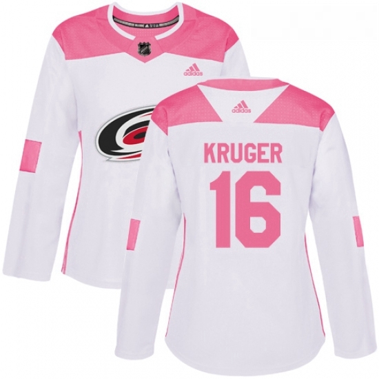 Womens Adidas Carolina Hurricanes 16 Marcus Kruger Authentic WhitePink Fashion NHL Jersey Womens Adidas Carolina Hurricanes 16 Marcus Kruger Authentic WhitePink Fashion NHL Jersey