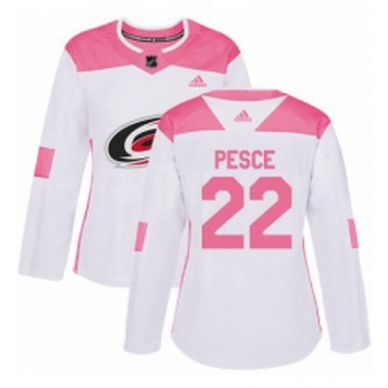 Womens Adidas Carolina Hurricanes 22 Brett Pesce Authentic WhitePink Fashion NHL Jersey Womens Adidas Carolina Hurricanes 22 Brett Pesce Authentic WhitePink Fashion NHL Jersey