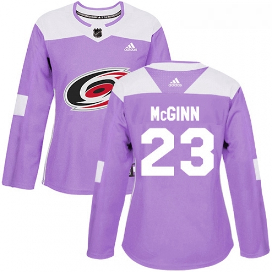 Womens Adidas Carolina Hurricanes 23 Brock McGinn Authentic Purple Fights Cancer Practice NHL Jersey Womens Adidas Carolina Hurricanes 23 Brock McGinn Authentic Purple Fights Cancer Practice NHL Jersey