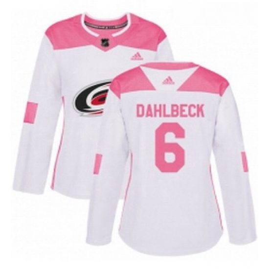Womens Adidas Carolina Hurricanes 6 Klas Dahlbeck Authentic WhitePink Fashion NHL Jersey Womens Adidas Carolina Hurricanes 6 Klas Dahlbeck Authentic WhitePink Fashion NHL Jersey