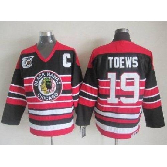 Blackhawks #19 Jonathan Toews Red Black 75TH CCM Stitched NHL Jersey Blackhawks #19 Jonathan Toews Red Black 75TH CCM Stitched NHL Jersey