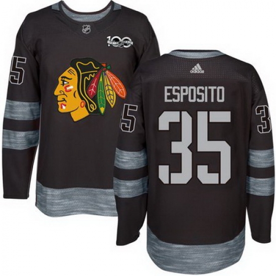 Blackhawks #35 Tony Esposito Black 1917 2017 100th Anniversary Stitched NHL Jersey Blackhawks #35 Tony Esposito Black 1917 2017 100th Anniversary Stitched NHL Jersey