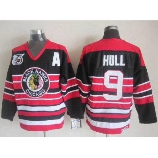 Blackhawks #9 Bobby Hull Red Black 75TH CCM Stitched NHL Jersey Blackhawks #9 Bobby Hull Red Black 75TH CCM Stitched NHL Jersey