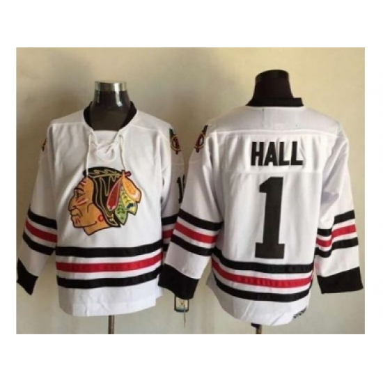 Chicago Blackhawks #1 Glenn Hall White CCM Throwback Stitched NHL Jersey Chicago Blackhawks #1 Glenn Hall White CCM Throwback Stitched NHL Jersey