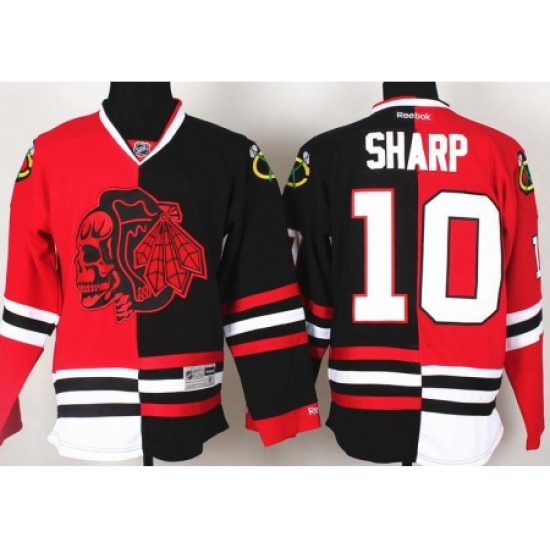 Chicago Blackhawks 10 Patrick Sharp Red Skull Logo Fashion Black Red Split NHL Jerseys Chicago Blackhawks 10 Patrick Sharp Red Skull Logo Fashion Black Red Split NHL Jerseys