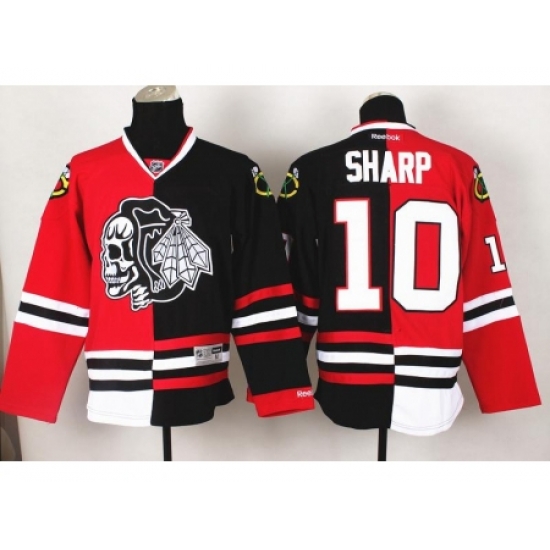 Chicago Blackhawks 10 Patrick Sharp White Skull Logo Fashion Black Red Split NHL Jerseys Chicago Blackhawks 10 Patrick Sharp White Skull Logo Fashion Black Red Split NHL Jerseys