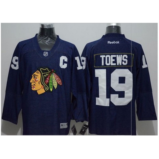 Chicago Blackhawks #19 Jonathan Toews Navy Blue Denim Stitched NHL Jersey Chicago Blackhawks #19 Jonathan Toews Navy Blue Denim Stitched NHL Jersey