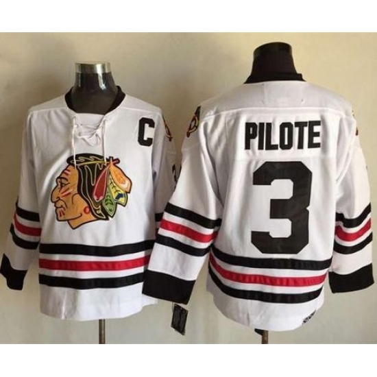 Chicago Blackhawks #3 Pierre Pilote White CCM Throwback Stitched NHL Jersey Chicago Blackhawks #3 Pierre Pilote White CCM Throwback Stitched NHL Jersey