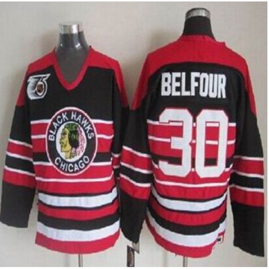 Chicago Blackhawks #30 ED Belfour Red Black 75TH CCM Stitched NHL Jersey Chicago Blackhawks #30 ED Belfour Red Black 75TH CCM Stitched NHL Jersey