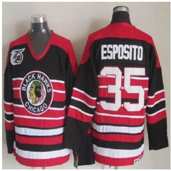 Chicago Blackhawks #35 Tony Esposito Red Black 75TH CCM Stitched NHL Jersey Chicago Blackhawks #35 Tony Esposito Red Black 75TH CCM Stitched NHL Jersey
