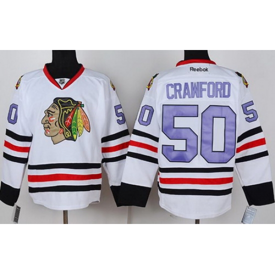 Chicago Blackhawks 50 Corey Crawford White NHL Jerseys Purple Number Chicago Blackhawks 50 Corey Crawford White NHL Jerseys Purple Number