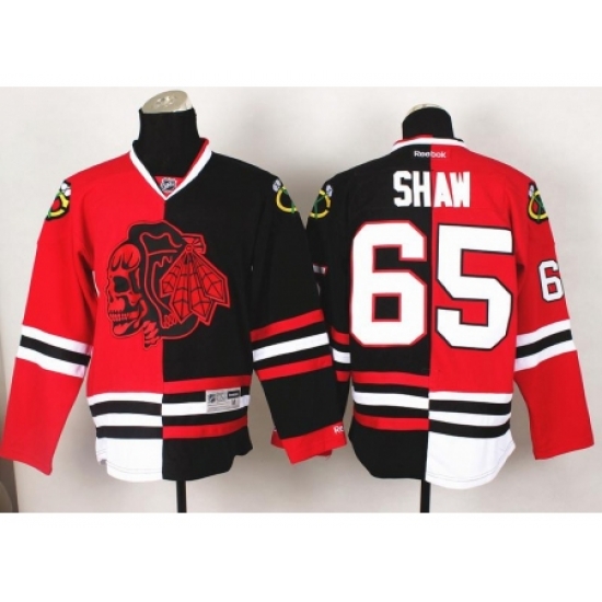 Chicago Blackhawks 65 Andrew Shaw Red Skull Logo Fashion Black Red Split NHL Jerseys Chicago Blackhawks 65 Andrew Shaw Red Skull Logo Fashion Black Red Split NHL Jerseys