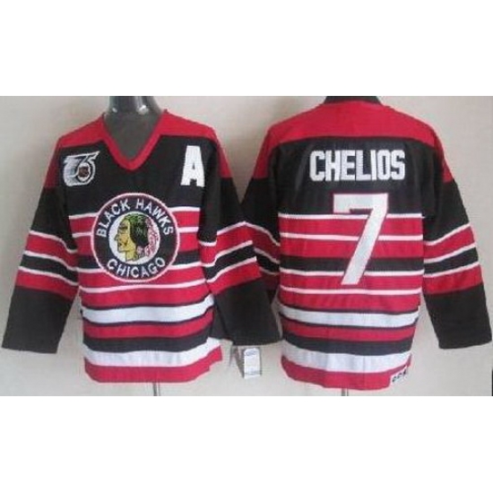 Chicago Blackhawks 7 Chris Chelios Black 75th Throwback CCM NHL Jerseys Chicago Blackhawks 7 Chris Chelios Black 75th Throwback CCM NHL Jerseys
