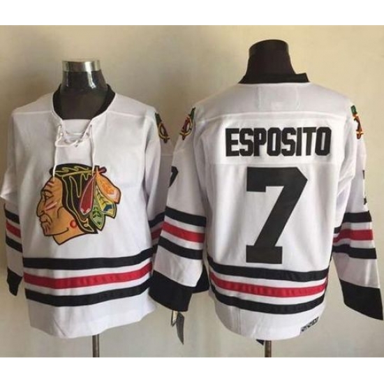 Chicago Blackhawks #7 Tony Esposito White CCM Throwback Stitched NHL Jersey Chicago Blackhawks #7 Tony Esposito White CCM Throwback Stitched NHL Jersey