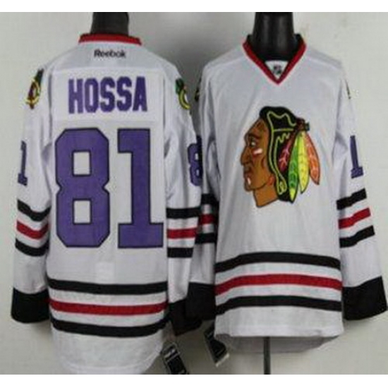Chicago Blackhawks 81 Marian Hossa White NHL Jerseys Purple Number Chicago Blackhawks 81 Marian Hossa White NHL Jerseys Purple Number