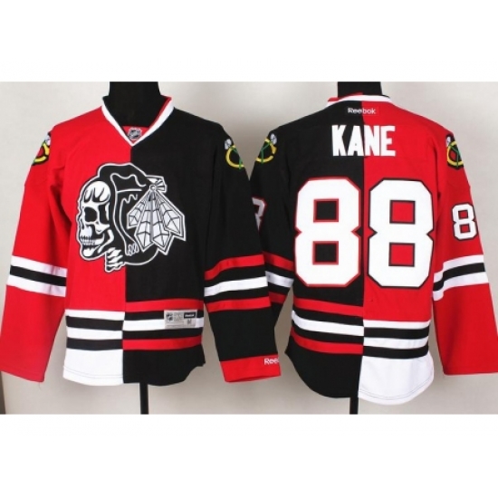 Chicago Blackhawks 88 Patrick Kane White Skull Logo Fashion Black Red Split NHL Jerseys Chicago Blackhawks 88 Patrick Kane White Skull Logo Fashion Black Red Split NHL Jerseys