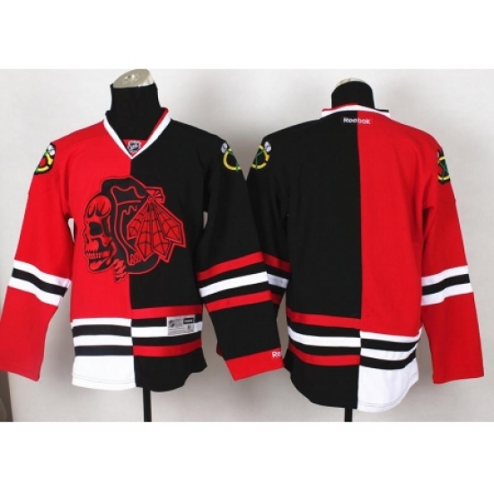 Chicago Blackhawks Blank Red Skull Logo Fashion Black Red Split NHL Jerseys Chicago Blackhawks Blank Red Skull Logo Fashion Black Red Split NHL Jerseys