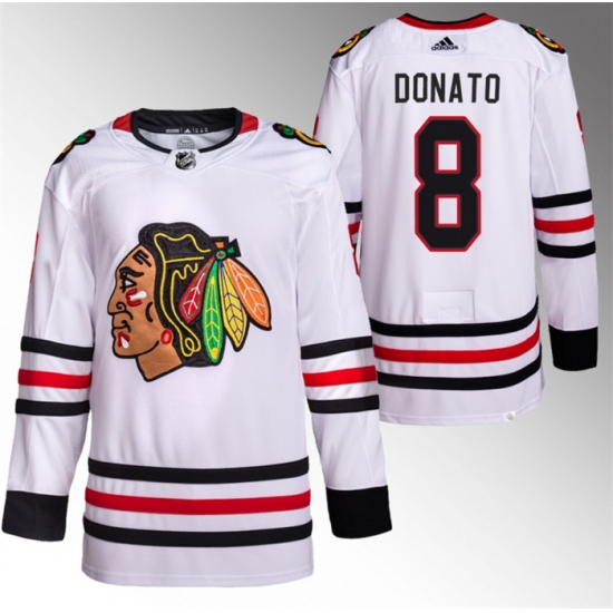 Men Chicago Blackhawks 8 Ryan Donato White Stitched Hockey Jersey Men Chicago Blackhawks 8 Ryan Donato White Stitched Hockey Jersey