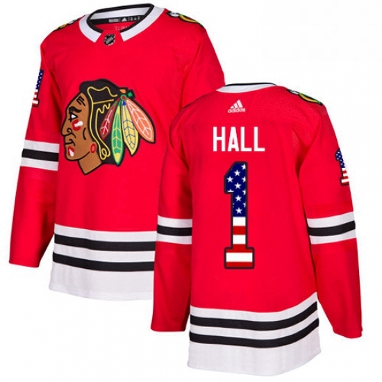 Mens Adidas Chicago Blackhawks 1 Glenn Hall Authentic Red USA Flag Fashion NHL Jersey Mens Adidas Chicago Blackhawks 1 Glenn Hall Authentic Red USA Flag Fashion NHL Jersey