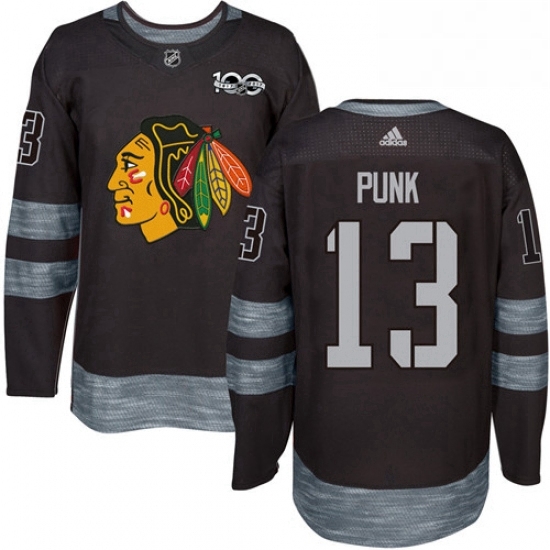 Mens Adidas Chicago Blackhawks 13 CM Punk Authentic Black 1917 2017 100th Anniversary NHL Jersey Mens Adidas Chicago Blackhawks 13 CM Punk Authentic Black 1917 2017 100th Anniversary NHL Jersey