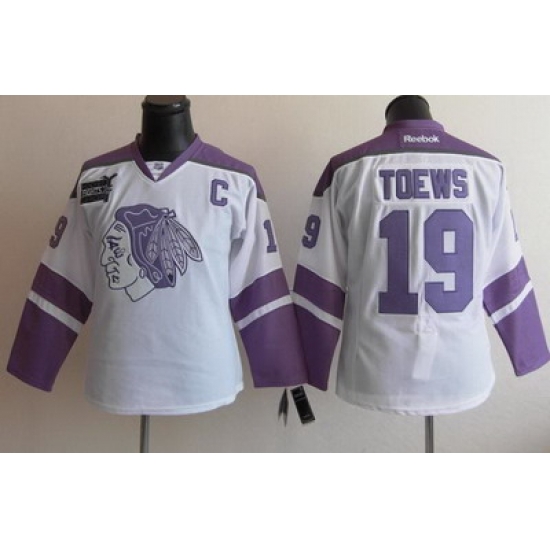 Chicago Blackhawks 19 Jonathan Toews White Women's Fights Cancer Hockey Jersey Chicago Blackhawks 19 Jonathan Toews White Women's Fights Cancer Hockey Jersey