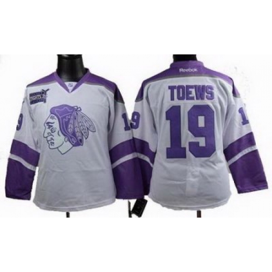 Women Chicago Blackhawks #19 Jonathan Toews Fights Cancer white Jersey Women Chicago Blackhawks #19 Jonathan Toews Fights Cancer white Jersey