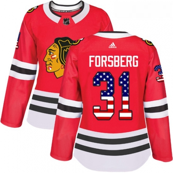 Womens Adidas Chicago Blackhawks 31 Anton Forsberg Authentic Red USA Flag Fashion NHL Jersey Womens Adidas Chicago Blackhawks 31 Anton Forsberg Authentic Red USA Flag Fashion NHL Jersey
