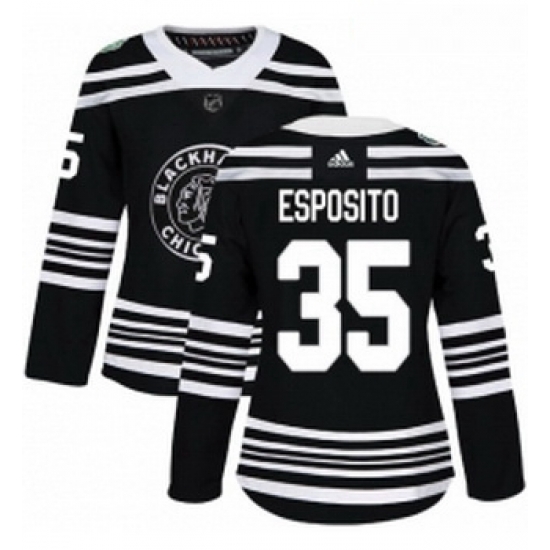 Womens Adidas Chicago Blackhawks 35 Tony Esposito Authentic Black 2019 Winter Classic NHL Jersey Womens Adidas Chicago Blackhawks 35 Tony Esposito Authentic Black 2019 Winter Classic NHL Jersey