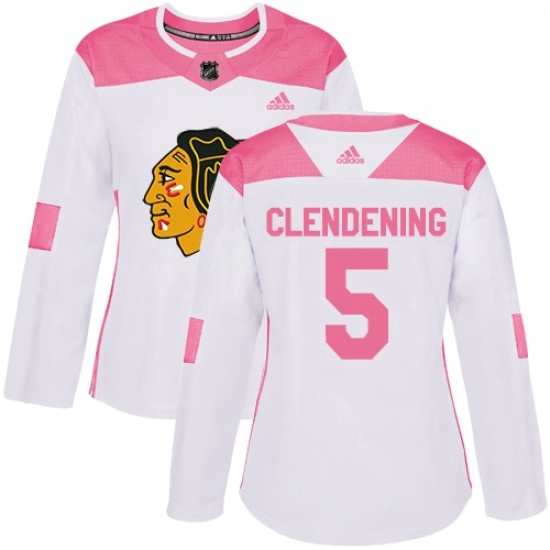 Womens Adidas Chicago Blackhawks 5 Adam Clendening Authentic White Pink Fashion NHL Jersey Womens Adidas Chicago Blackhawks 5 Adam Clendening Authentic White Pink Fashion NHL Jersey