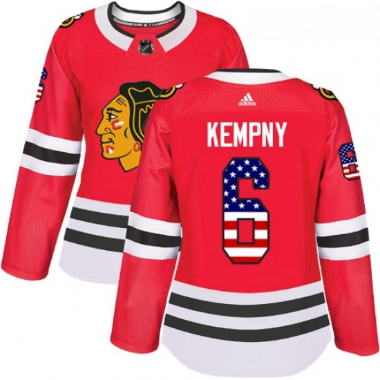 Womens Adidas Chicago Blackhawks 6 Michal Kempny Authentic Red USA Flag Fashion NHL Jersey Womens Adidas Chicago Blackhawks 6 Michal Kempny Authentic Red USA Flag Fashion NHL Jersey