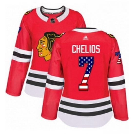 Womens Adidas Chicago Blackhawks 7 Chris Chelios Authentic Red USA Flag Fashion NHL Jersey Womens Adidas Chicago Blackhawks 7 Chris Chelios Authentic Red USA Flag Fashion NHL Jersey