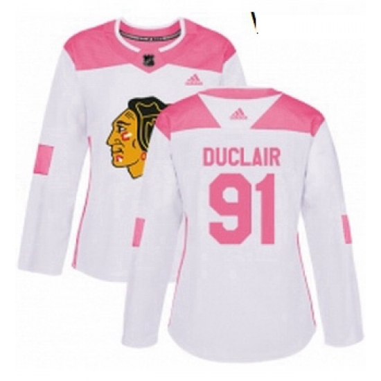 Womens Adidas Chicago Blackhawks 91 Anthony Duclair Authentic White Pink Fashion NHL Jersey Womens Adidas Chicago Blackhawks 91 Anthony Duclair Authentic White Pink Fashion NHL Jersey