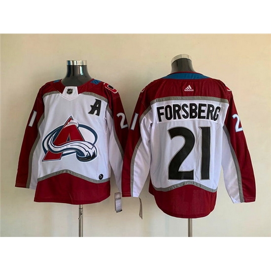 Men Colorado Avalanche 21 Peter Forsberg White Stitched Jersey Men Colorado Avalanche 21 Peter Forsberg White Stitched Jersey