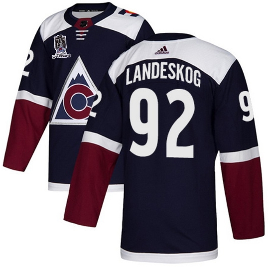 Men Colorado Avalanche 92 Gabriel Landeskog 2022 Navy Stanley Cup Champions Patch Stitched Jersey